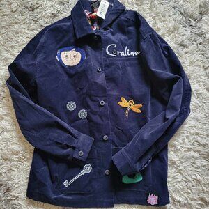 RARE NWT BoxLunch Coraline Embroidered Icons Chore Jacket